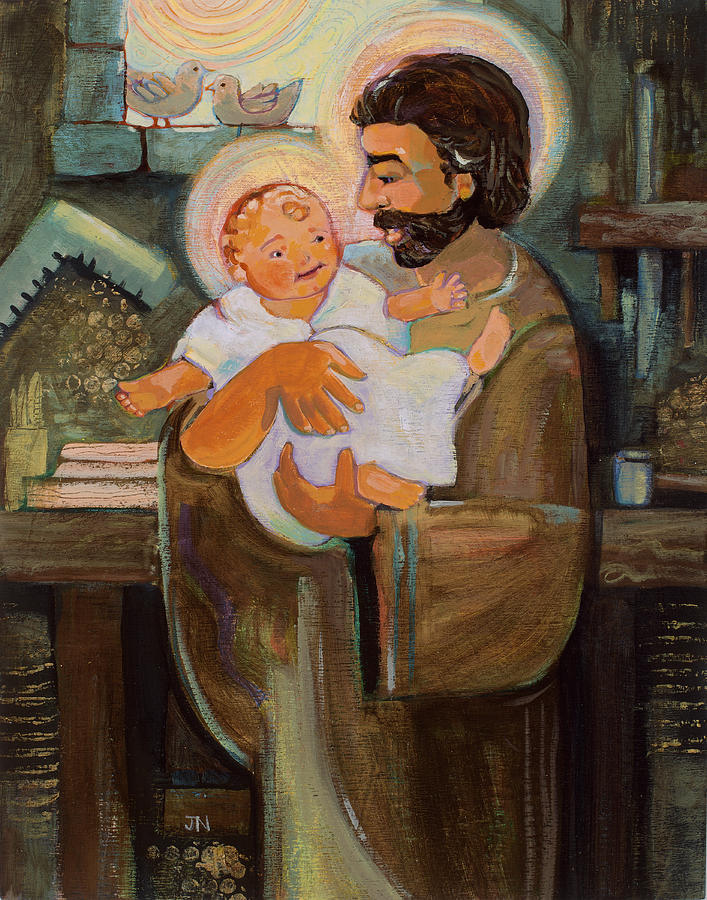 St Joseph Painting - St. Joseph and Baby Jesus by Jen Norton