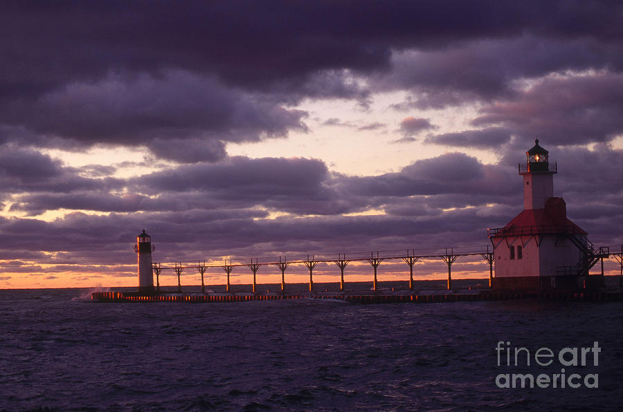 Lake Michigan Photograph - St. Joseph North Pier Lights, Mi by Bruce Roberts