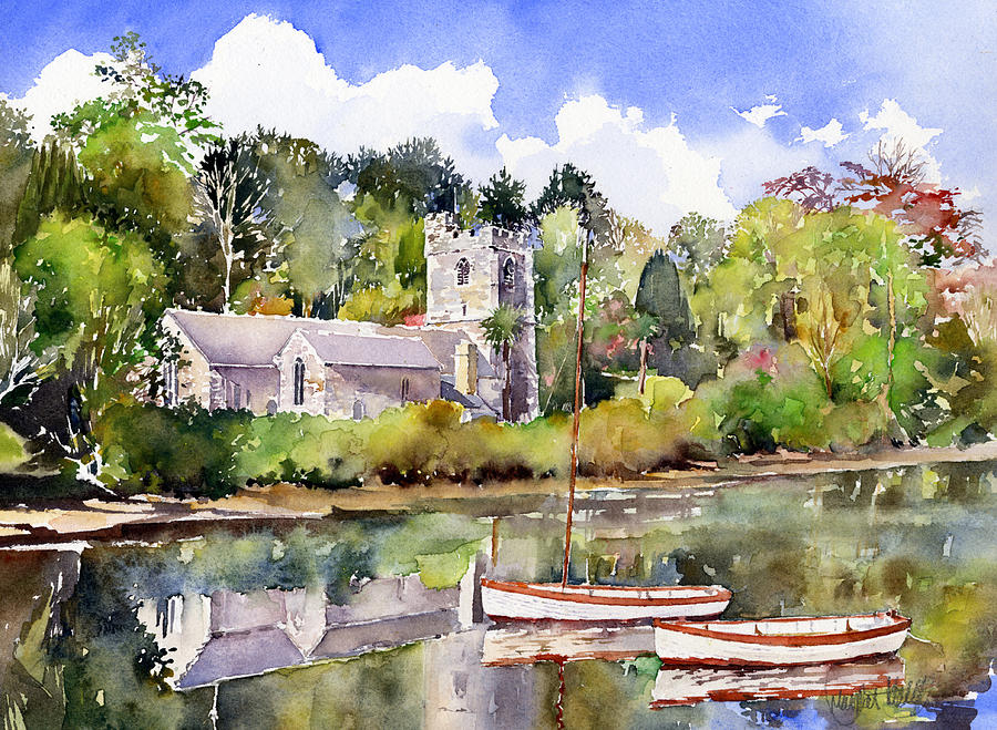 St Just in Roseland Church Painting by Margaret Merry