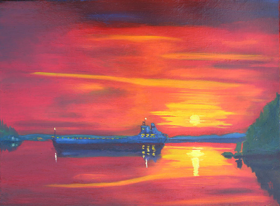 St Lawrence River December Sunrise Painting by Robert P Hedden