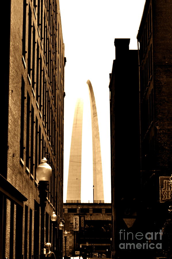 St. Louis Photograph - St. Louis Arch Through Buildings by Cat Rondeau
