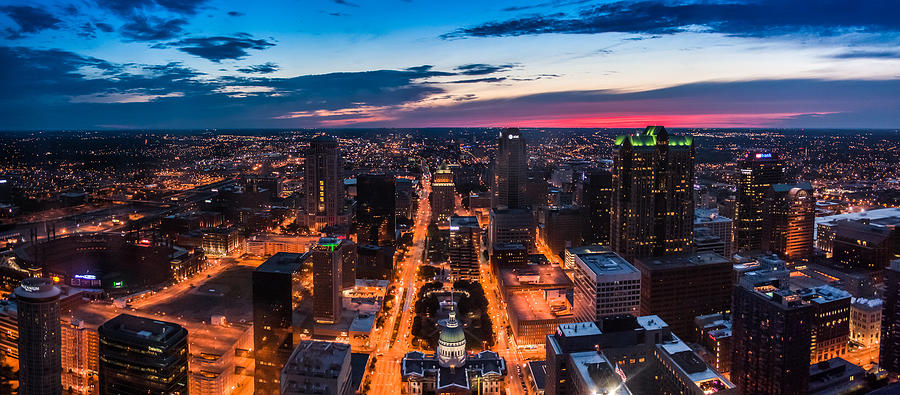 St Louis City at Night Photograph by Semmick Photo