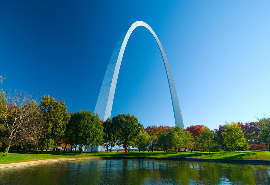 St. Louis Gateway Arch and Lake Photograph by Davel5957