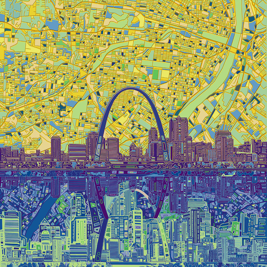 St Louis Skyline Abstract 10 Painting by Bekim M