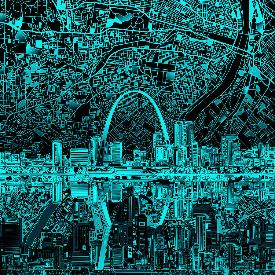 Abstract Painting - St Louis Skyline Abstract 4 by Bekim M