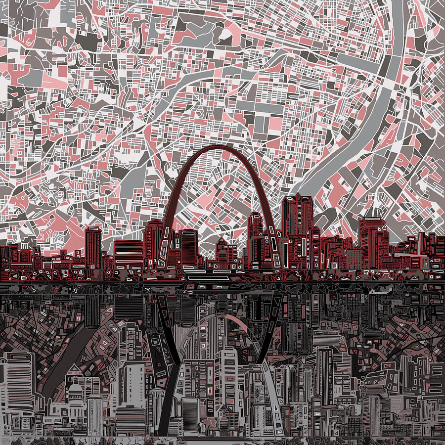 St Louis Skyline Abstract 7 Painting by Bekim M