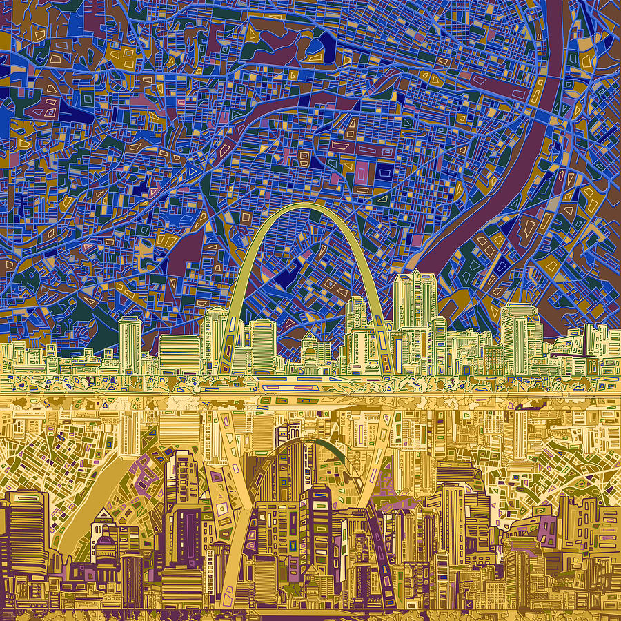 St Louis Skyline Abstract 9 Painting by Bekim M
