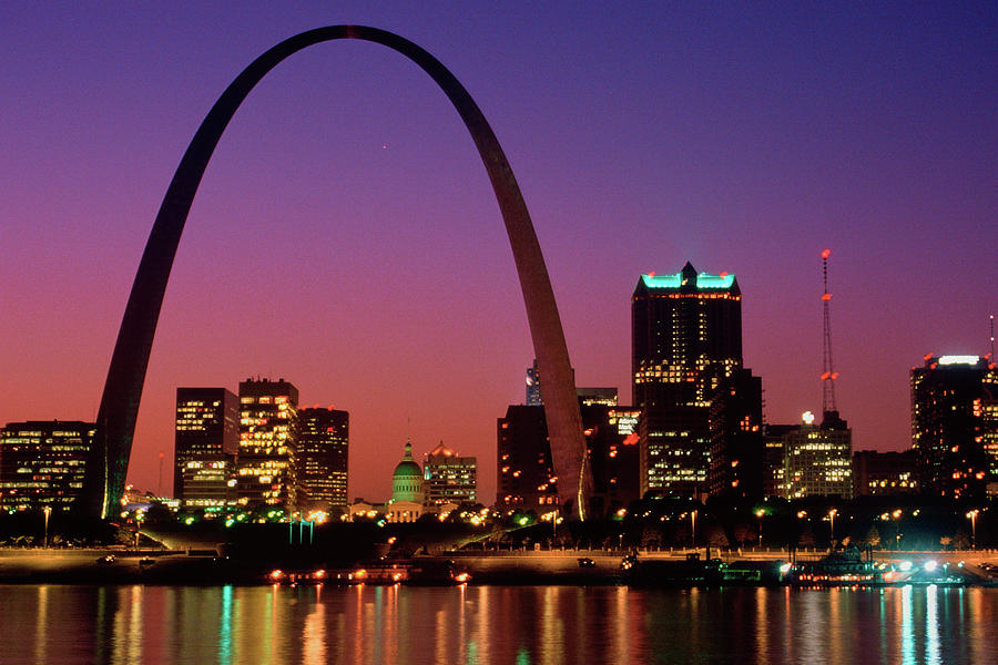 St. Louis Skyline And Arch At Night Photograph by Panoramic Images