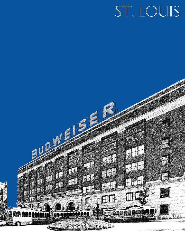 Architecture Digital Art - St Louis Skyline Budweiser Brewery - Royal Blue by DB Artist