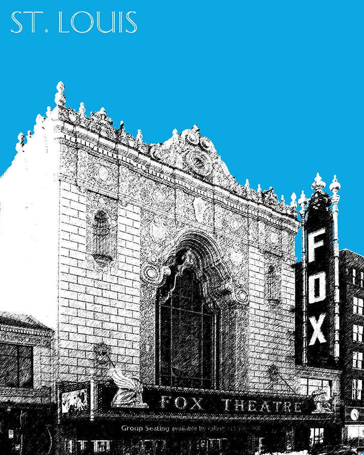 St louis Skyline Fox Theater - Ice Blue Digital Art by DB Artist