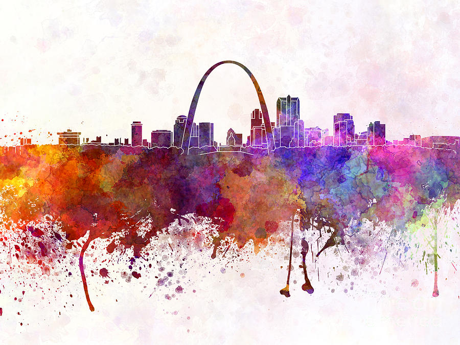St Louis skyline in watercolor background Painting by Pablo Romero