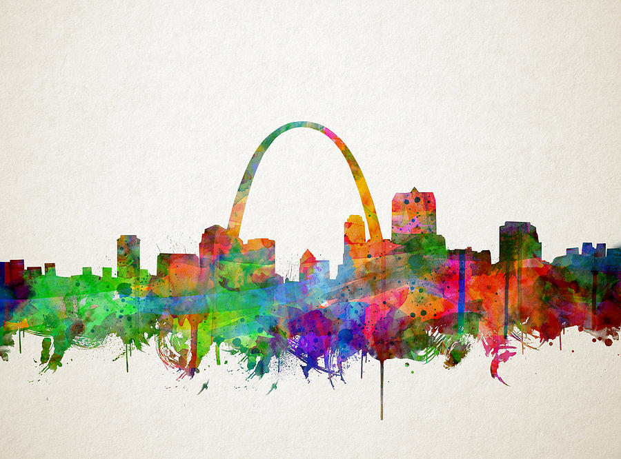 St Louis Skyline Watercolor 2 Painting by Bekim M