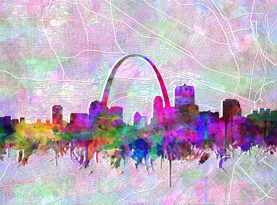 St Louis Skyline Watercolor 6 Painting by Bekim M