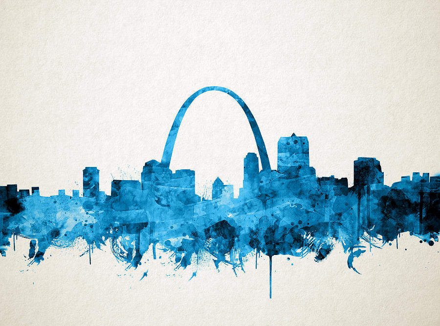St Louis Skyline Watercolor Painting by Bekim M