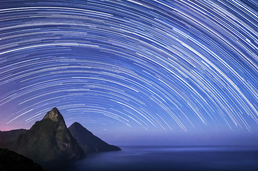 St Lucia & The Pitons - Startrails Photograph by Paul Baggaley
