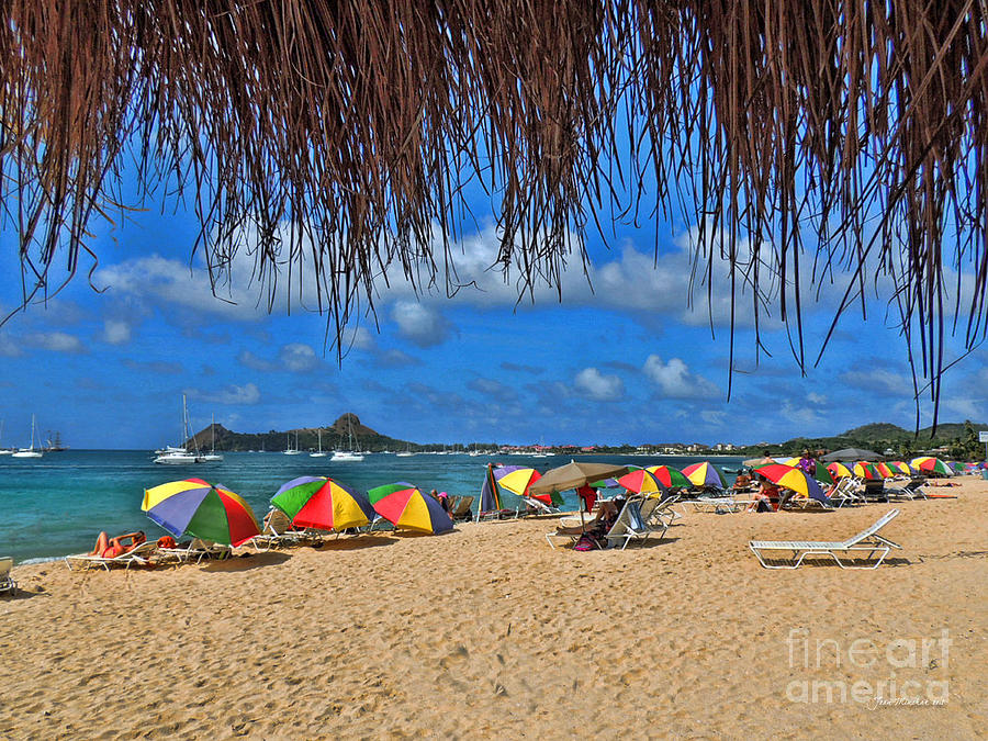 Umbrella Photograph - St. Lucia Beach Scene by Joan  Minchak