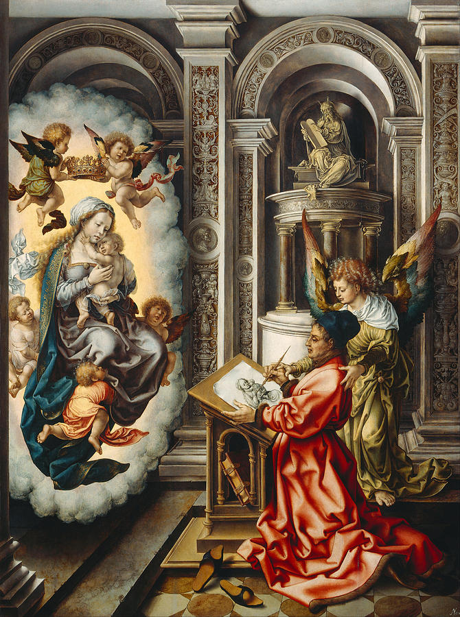 Jan Gossaert Painting - St. Luke Painting the Madonna by Jan Gossaert