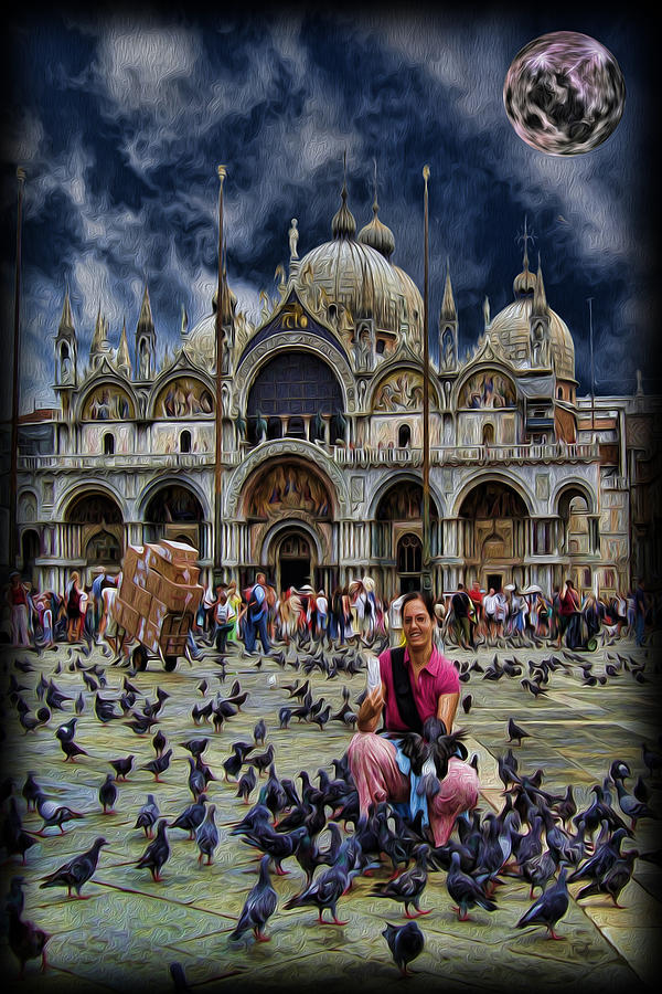 St Marks Basilica - Feeding the Pigeons Photograph by Lee Dos Santos
