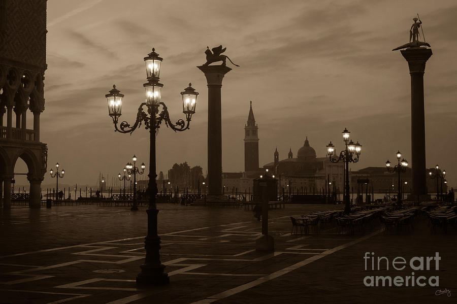 St. Marks Square at Sunrise in Sepia Photograph by Prints of Italy