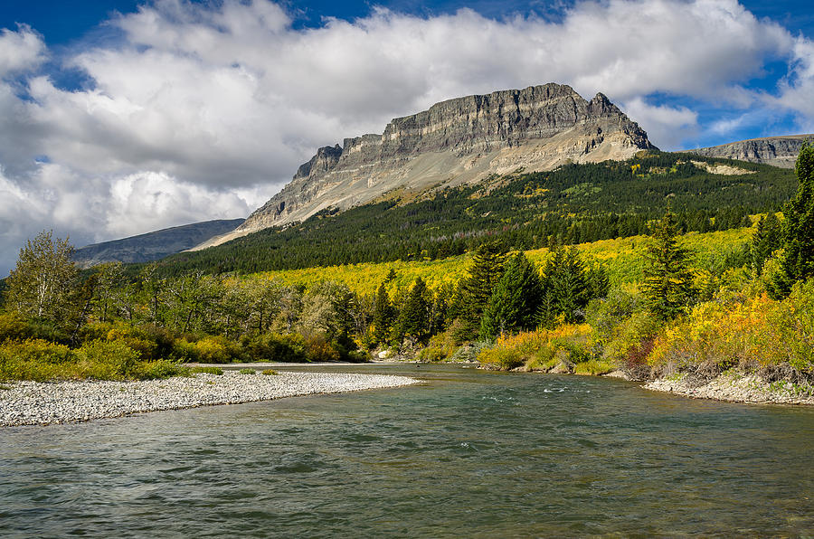 St. Mary River and East Flattop Mountain Photograph by Greg Nyquist