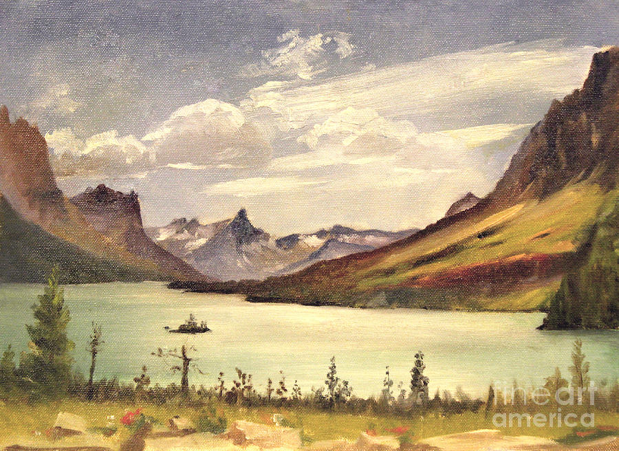 St. Marys Lake- Glacier Park 1935 Painting by Art By Tolpo Collection