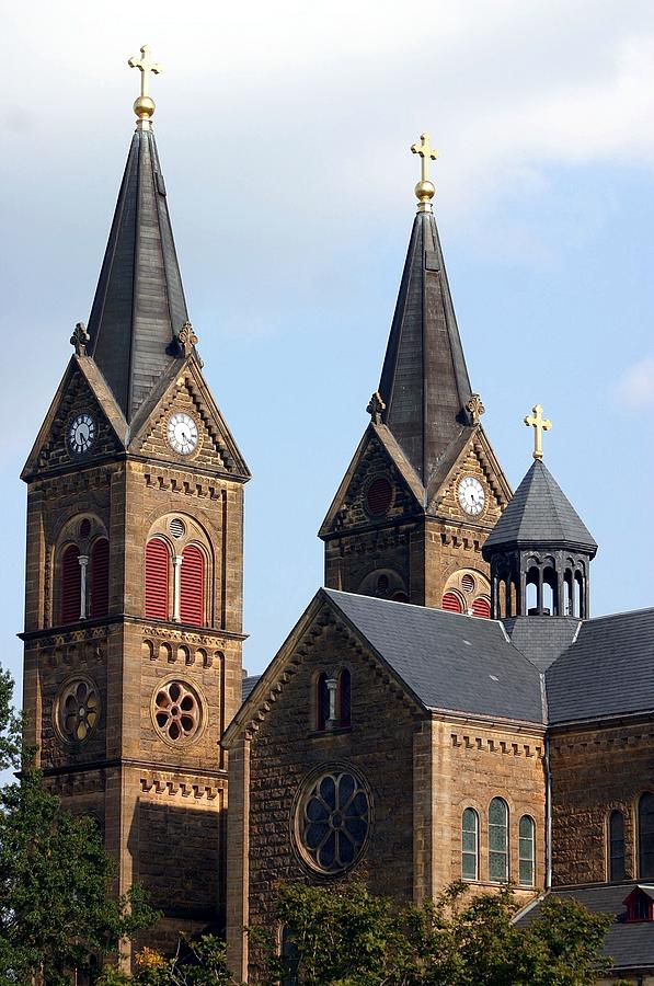 St. Meinrad Archabbey Photograph - St. Meinrad-Twin Spires and Belfry by Thia Stover St. Meinrad Archabbey Photograph - St. Meinrad-Twin Spires and Belfry by Thia Stover