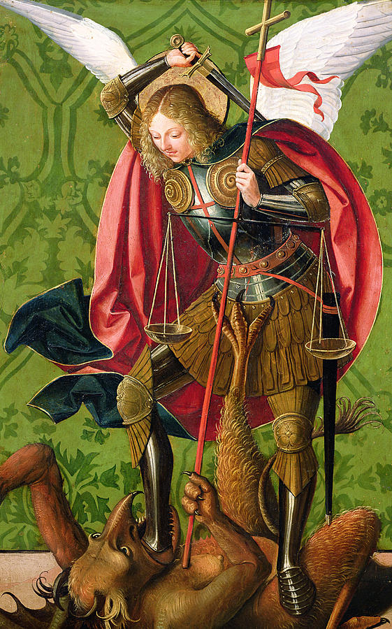 St. Michael Killing the Dragon  Painting by Josse Lieferinxe