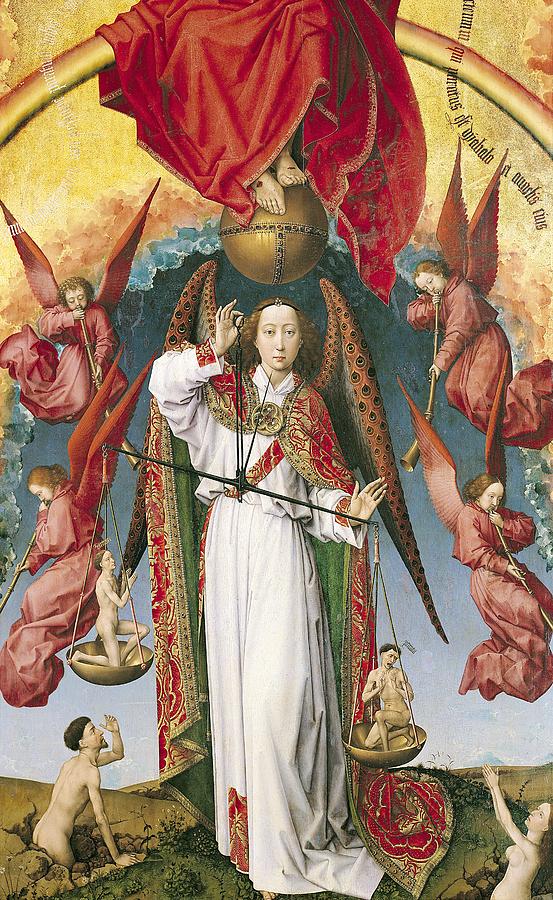 Trumpet Photograph - St. Michael Weighing The Souls, From The Last Judgement, C.1445-50 Oil On Panel Detail Of 170072 by Rogier van der Weyden