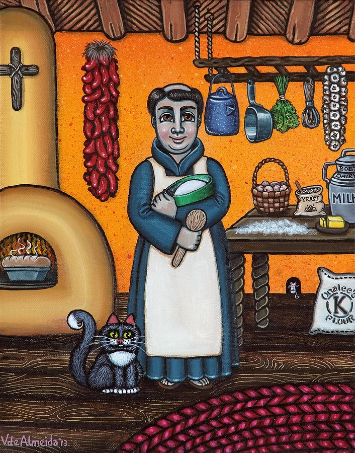 St. Pascual Making Bread Painting by Victoria De Almeida
