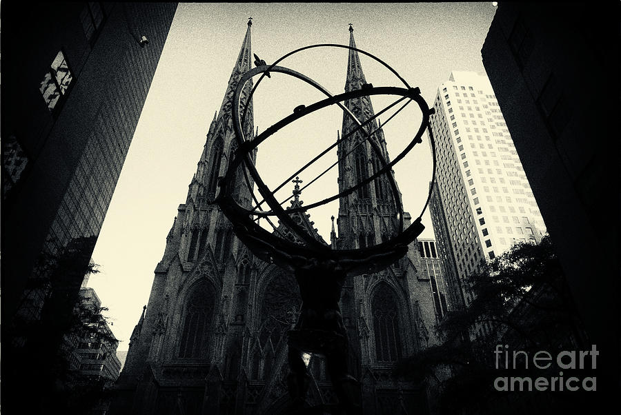 St Patricks Cathedral And Statue Of Atlas New York City Photograph