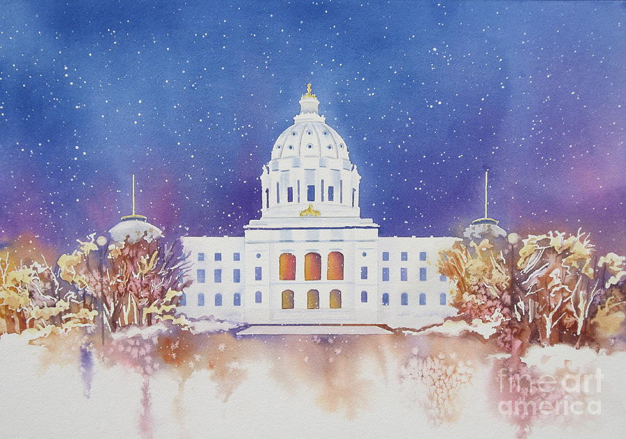 St. Paul Capitol Winter Painting by Deborah Ronglien
