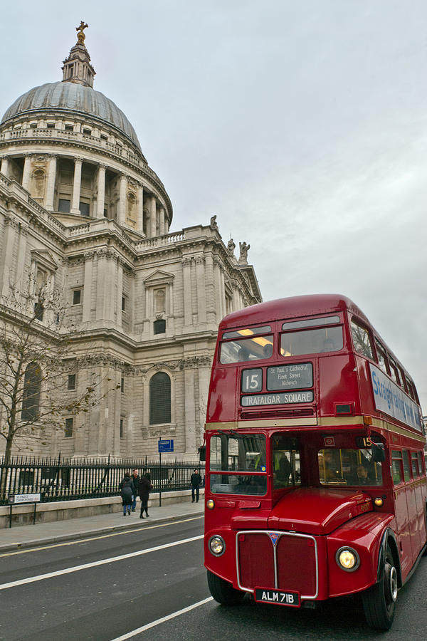 St Pauls and red London bus Photograph by Gary Eason