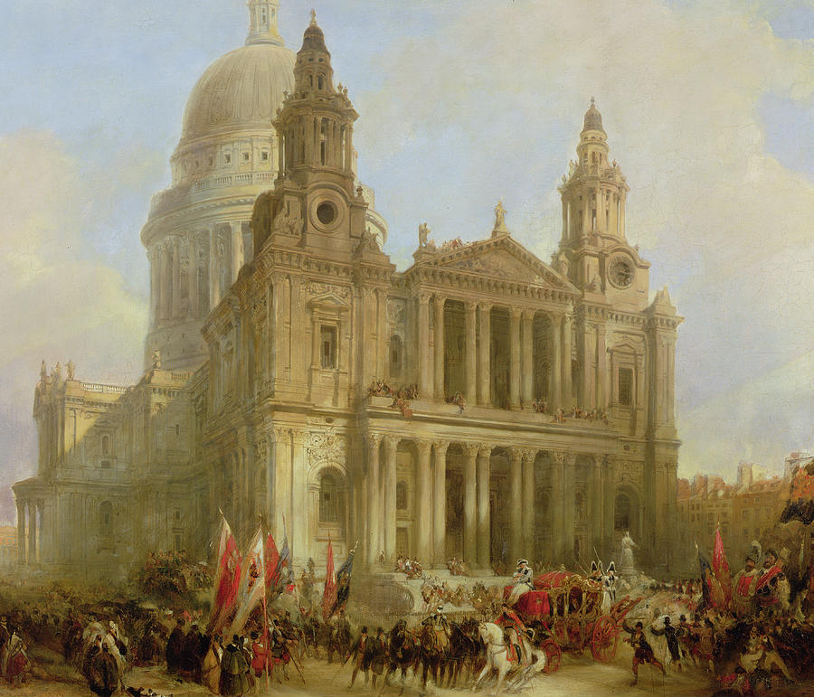 David Roberts Painting - St. Pauls Cathedral with the Lord Mayors Procession by David Roberts