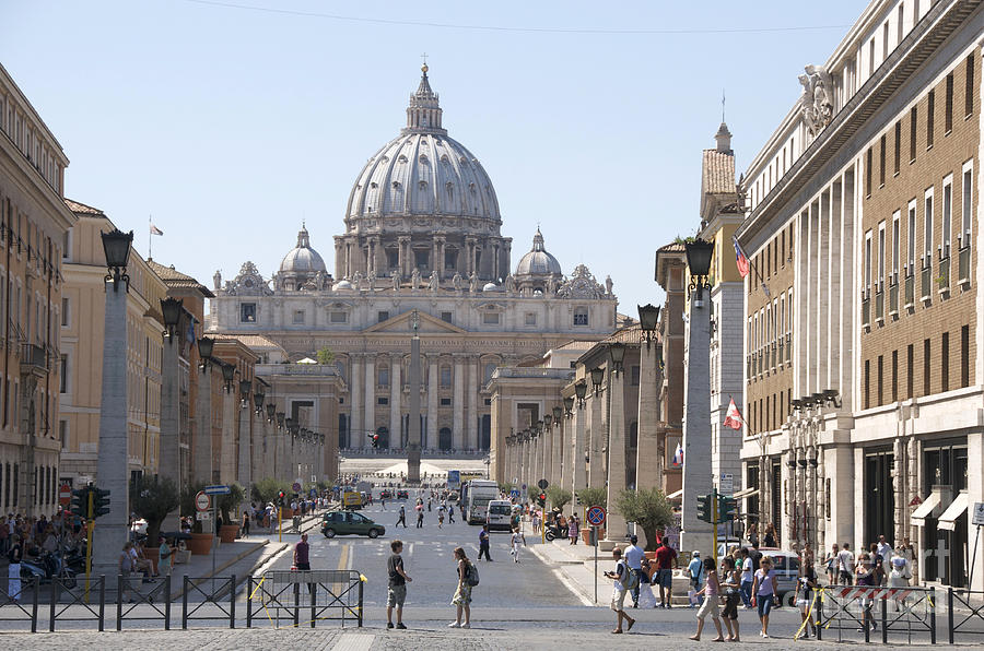 Landmark Photograph - St Peter Basilica viewed from Via della Conciliazione. Rome by Bernard Jaubert