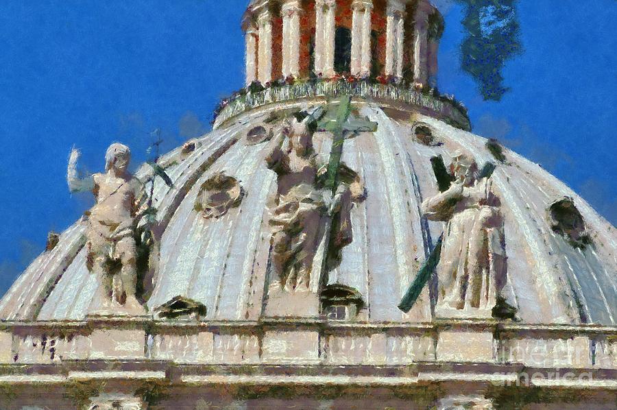 Holiday Painting - St Peter dome in Vatican by George Atsametakis