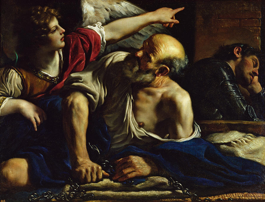 St. Peter Freed By An Angel Oil On Canvas Photograph by Guercino