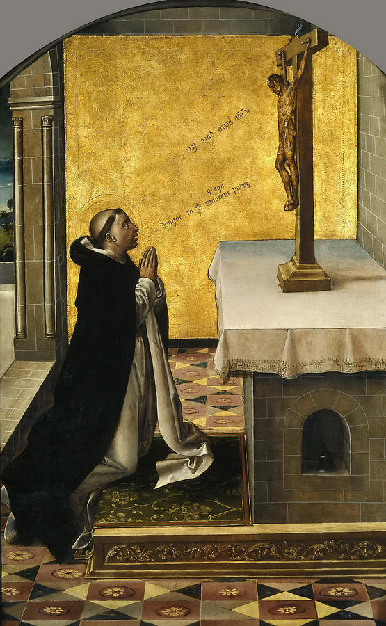 St. Peter Martyr in prayer Painting by Pedro Berruguete