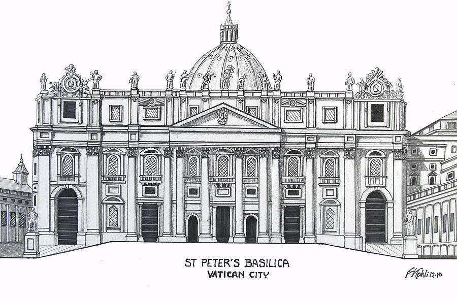 Saint Peter Cathedral And Apostolic Palace In Vatican City, Europe. Hand  Drawing. Travel Sketch. Vintage Touristic Postcard, Poster, Calendar Or  Book Illustration In Vector Royalty Free SVG, Cliparts, Vectors, And Stock  Illustration.