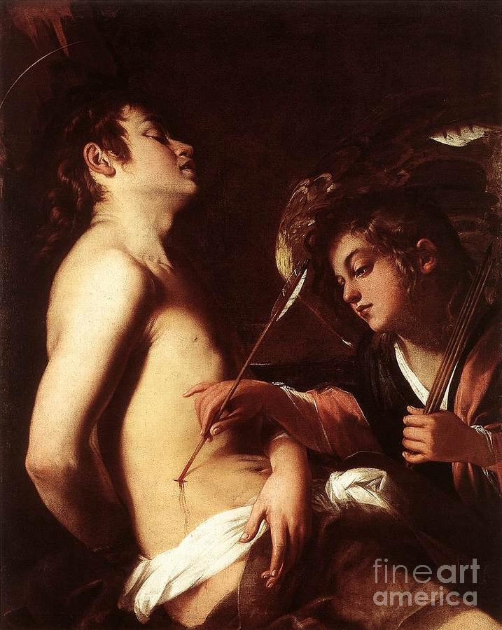 St Sebastian Healed by an Angel Painting by Celestial Images