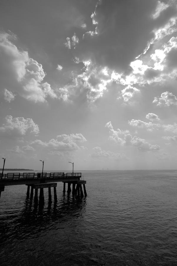 St. Simons Island Georgia Pier in Black and White Photograph by Kathy Clark