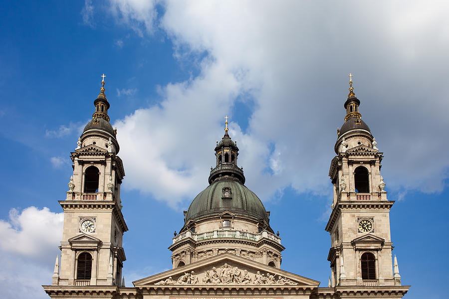 Architecture Photograph - St. Stephens Basilica Dome and Bell Towers by Artur Bogacki
