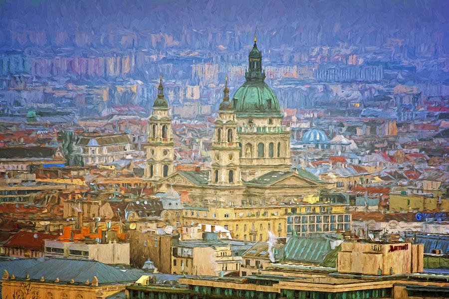 Architecture Photograph - St Stephens Basilica from Gellert Hill Painterly by Joan Carroll