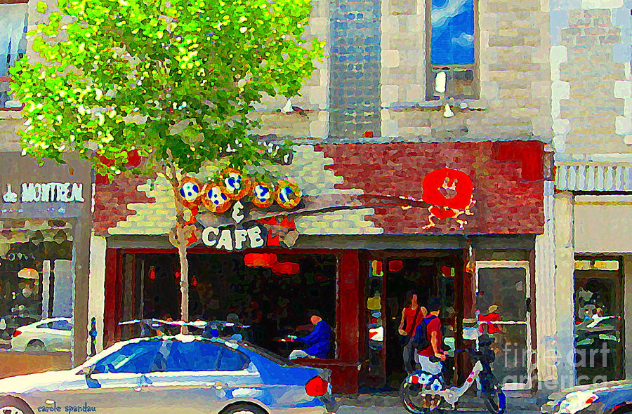 St Viateur Bagel And Cafe Mont Royal Classic Cute Sidewalk Cafe Scene Montreal Art Carole Spandau  Painting by Carole Spandau