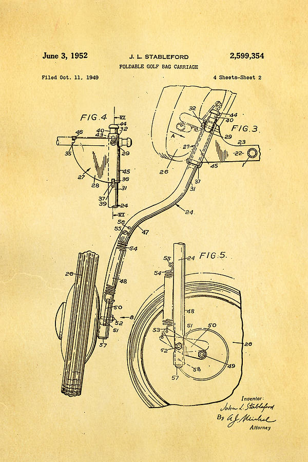 Golf Photograph - Stableford Golf Trolley 2 Patent Art 1952 by Ian Monk