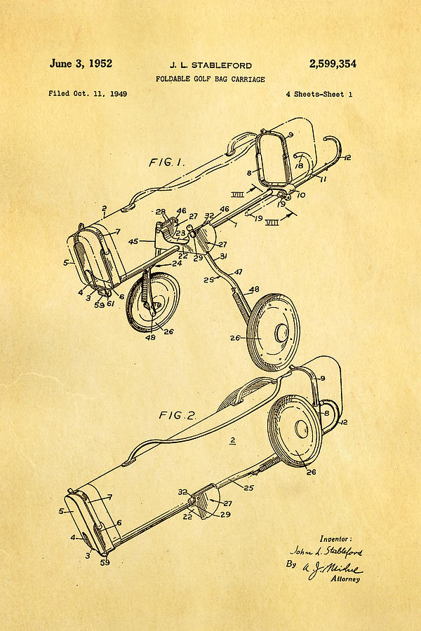 Golf Photograph - Stableford Golf Trolley Patent Art 1952 by Ian Monk
