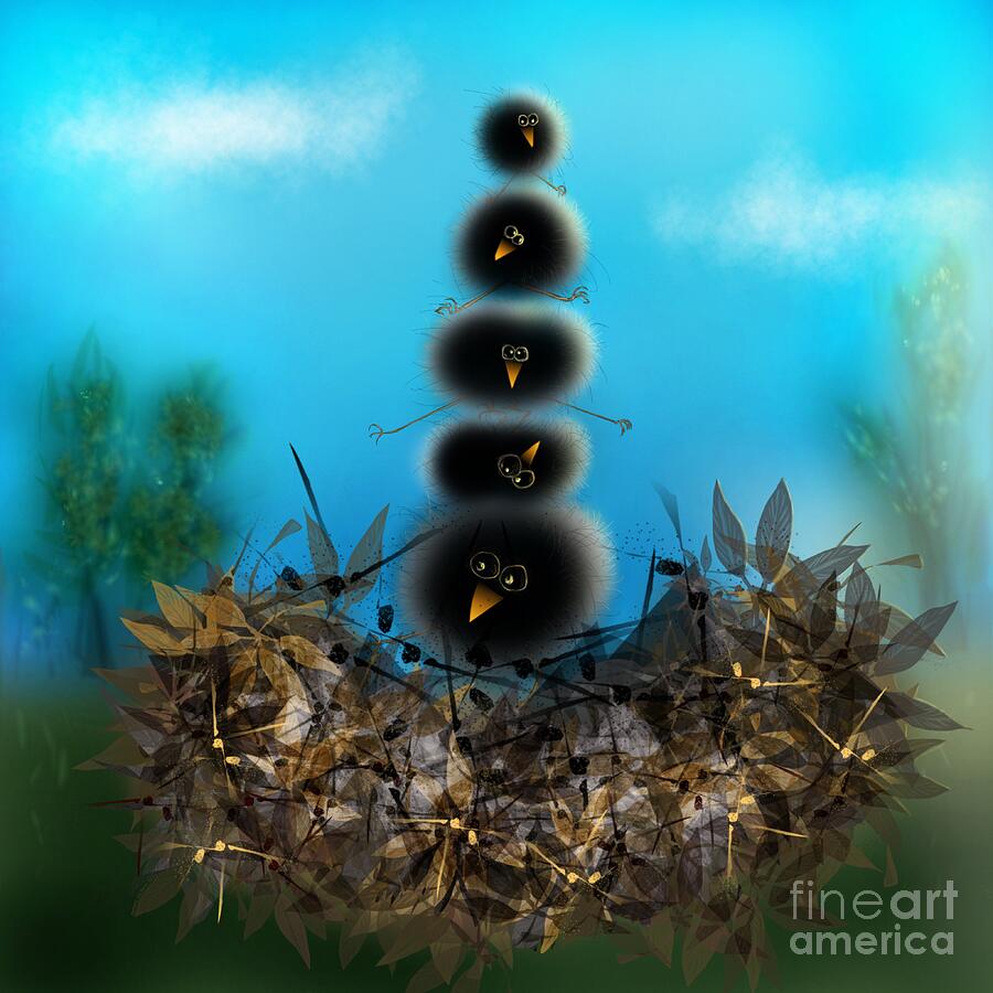 Bird Digital Art - Stack O Fuzzies by Mary Eichert