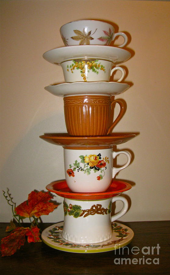 Stack Of Autumn Tea Cups Photograph by Nancy Patterson