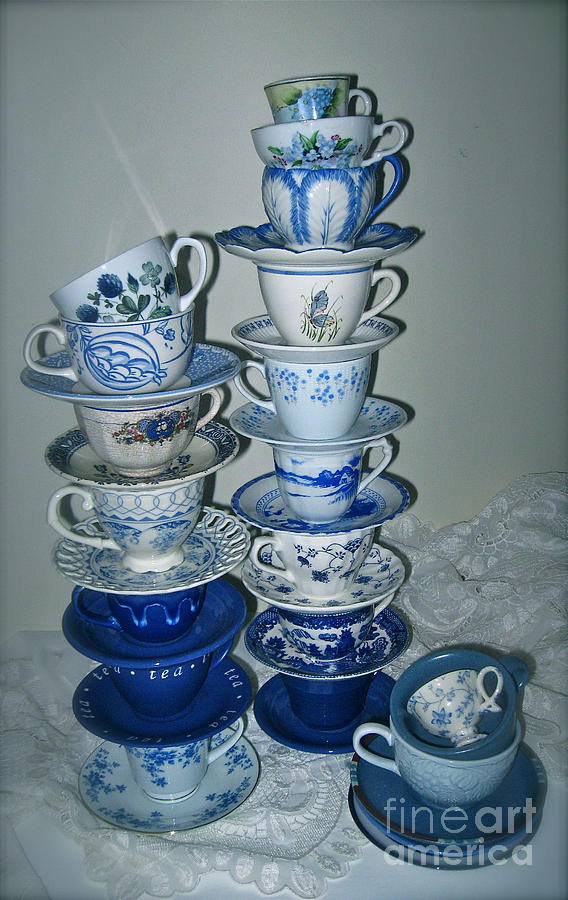 Stack of Blue Teacups  Photograph by Nancy Patterson