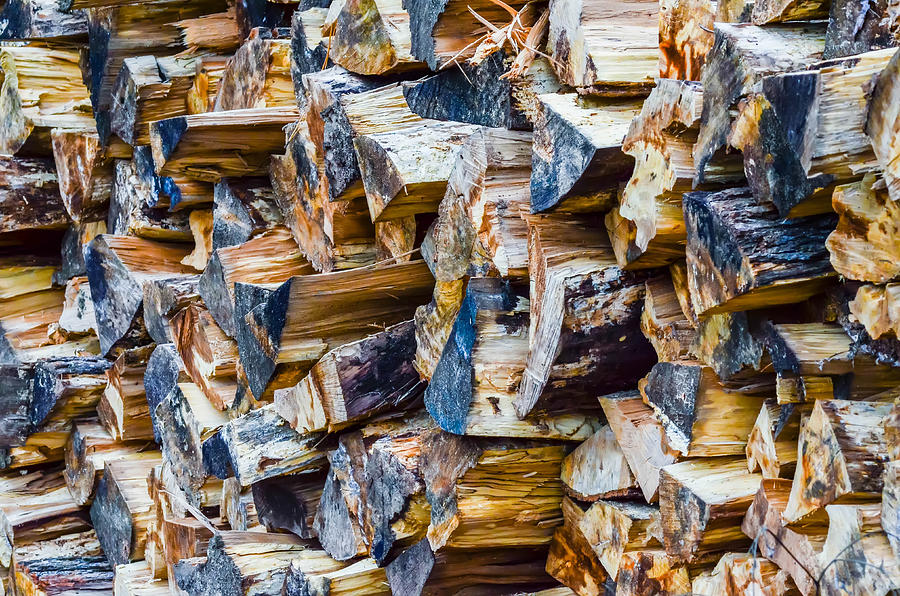 Abstract Photograph - Stack Of Firewood Ready For Fireplace by Alex Grichenko