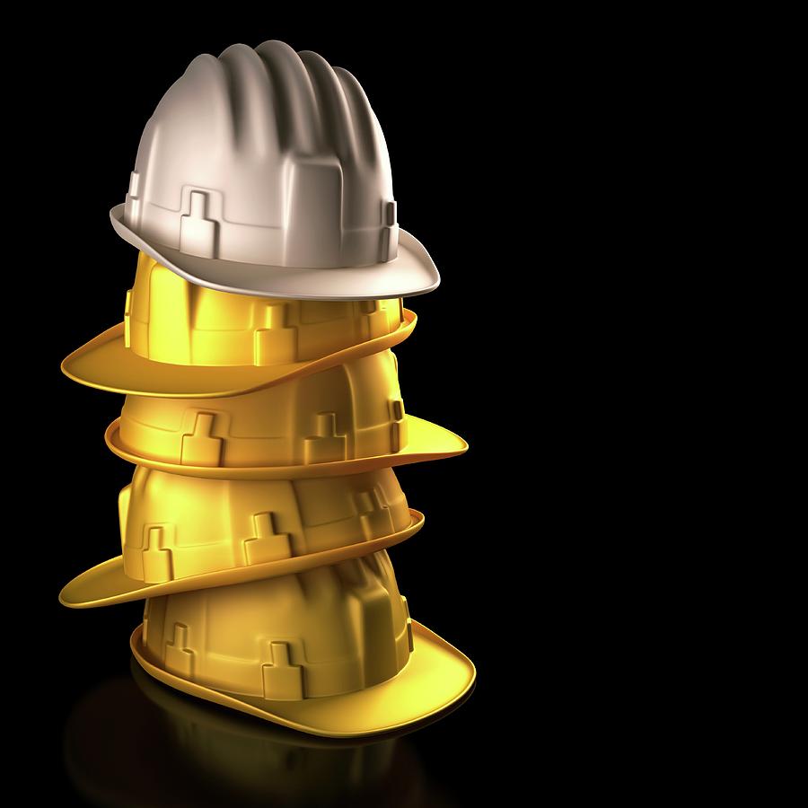 Hat Photograph - Stack Of Hard Hats by Ktsdesign